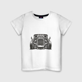 Детская футболка хлопок с принтом Hot Rod в Петрозаводске, 100% хлопок | круглый вырез горловины, полуприлегающий силуэт, длина до линии бедер | Тематика изображения на принте: авто | автомобиль | классика | машина | огонь | пламя | ретро | род | суперкар | хот