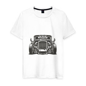 Мужская футболка хлопок с принтом Hot Rod в Петрозаводске, 100% хлопок | прямой крой, круглый вырез горловины, длина до линии бедер, слегка спущенное плечо. | авто | автомобиль | классика | машина | огонь | пламя | ретро | род | суперкар | хот