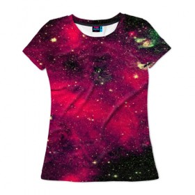 Женская футболка 3D с принтом Розовый космос в Петрозаводске, 100% полиэфир ( синтетическое хлопкоподобное полотно) | прямой крой, круглый вырез горловины, длина до линии бедер | nebula | space | star | вселенная | звезды | земля | космический | космос | планеты | плеяды | пространство | созвездие
