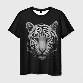 Мужская футболка 3D с принтом Тигр в Петрозаводске, 100% полиэфир | прямой крой, круглый вырез горловины, длина до линии бедер | белый тигр | кошка | тигр