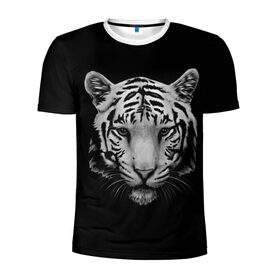 Мужская футболка 3D спортивная с принтом Тигр в Петрозаводске, 100% полиэстер с улучшенными характеристиками | приталенный силуэт, круглая горловина, широкие плечи, сужается к линии бедра | белый тигр | кошка | тигр
