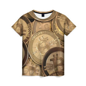 Женская футболка 3D с принтом Bitcoin в Петрозаводске, 100% полиэфир ( синтетическое хлопкоподобное полотно) | прямой крой, круглый вырез горловины, длина до линии бедер | bitcoin | деньги | криптовалюта