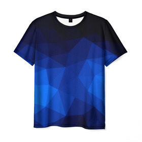 Мужская футболка 3D с принтом Синие полигоны в Петрозаводске, 100% полиэфир | прямой крой, круглый вырез горловины, длина до линии бедер | абстракция | бумага | геометрия | грани | изгиб | линии | полигоны | полосы | постель | розовый | сочетания | текстура | треугольники
