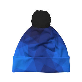 Шапка 3D c помпоном с принтом Синие полигоны в Петрозаводске, 100% полиэстер | универсальный размер, печать по всей поверхности изделия | абстракция | бумага | геометрия | грани | изгиб | линии | полигоны | полосы | постель | розовый | сочетания | текстура | треугольники