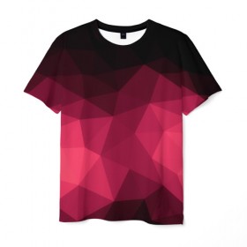Мужская футболка 3D с принтом Розовая абстракция в Петрозаводске, 100% полиэфир | прямой крой, круглый вырез горловины, длина до линии бедер | геометрия | полигоны | розовый | треугольники