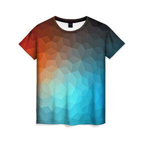 Женская футболка 3D с принтом Битва абстракций в Петрозаводске, 100% полиэфир ( синтетическое хлопкоподобное полотно) | прямой крой, круглый вырез горловины, длина до линии бедер | абстракция | геометрия | грани | красный | полигоны | треугольники