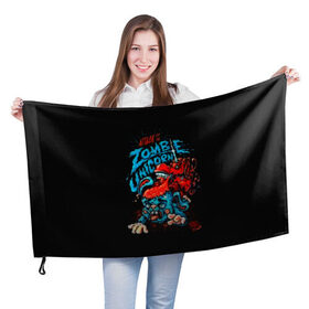Флаг 3D с принтом Зомби в Петрозаводске, 100% полиэстер | плотность ткани — 95 г/м2, размер — 67 х 109 см. Принт наносится с одной стороны | 3d | zombi | арт | другие | единорог | заяц | зомби | мозги | популярные | прикольные