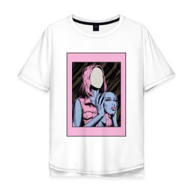 Мужская футболка хлопок Oversize с принтом Без лица в Петрозаводске, 100% хлопок | свободный крой, круглый ворот, “спинка” длиннее передней части | Тематика изображения на принте: без лица | девушка | лицо в руках | розовые волосы