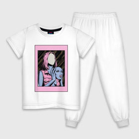 Детская пижама хлопок с принтом Без лица в Петрозаводске, 100% хлопок |  брюки и футболка прямого кроя, без карманов, на брюках мягкая резинка на поясе и по низу штанин
 | без лица | девушка | лицо в руках | розовые волосы
