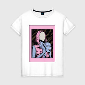 Женская футболка хлопок с принтом Без лица в Петрозаводске, 100% хлопок | прямой крой, круглый вырез горловины, длина до линии бедер, слегка спущенное плечо | без лица | девушка | лицо в руках | розовые волосы