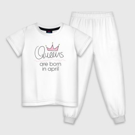 Детская пижама хлопок с принтом Королевы рождаются в апреле в Петрозаводске, 100% хлопок |  брюки и футболка прямого кроя, без карманов, на брюках мягкая резинка на поясе и по низу штанин
 | queen april