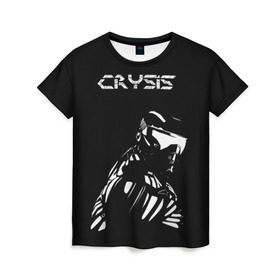 Женская футболка 3D с принтом CRYSIS в Петрозаводске, 100% полиэфир ( синтетическое хлопкоподобное полотно) | прямой крой, круглый вырез горловины, длина до линии бедер | crysis | другие | игра | крайзис | кризис | надпись | прикольные | пророк | черно белый