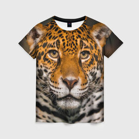 Женская футболка 3D с принтом Jaguar в Петрозаводске, 100% полиэфир ( синтетическое хлопкоподобное полотно) | прямой крой, круглый вырез горловины, длина до линии бедер | Тематика изображения на принте: глаза | дикая кошка | кошка | леопард | сафари | хищник | ягуар