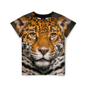 Детская футболка 3D с принтом Jaguar в Петрозаводске, 100% гипоаллергенный полиэфир | прямой крой, круглый вырез горловины, длина до линии бедер, чуть спущенное плечо, ткань немного тянется | глаза | дикая кошка | кошка | леопард | сафари | хищник | ягуар