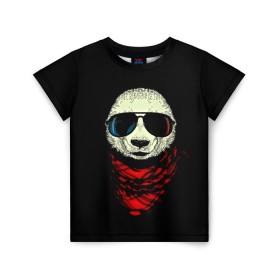 Детская футболка 3D с принтом Панда Хипстер в Петрозаводске, 100% гипоаллергенный полиэфир | прямой крой, круглый вырез горловины, длина до линии бедер, чуть спущенное плечо, ткань немного тянется | 3d | бандана | животные | медвежата | очки | панда хипстер | прикольные | стильные