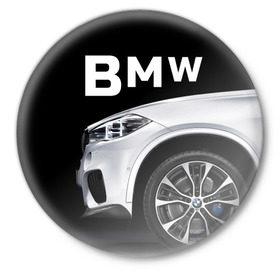 Значок с принтом BMW белая в Петрозаводске,  металл | круглая форма, металлическая застежка в виде булавки | bmw | x3 x4 x5 x6 x7 x8 | авто | автомобиль | блатная | бмв | бумер | бэха | иномарка | концерн | красивая | крутая | марка немецкая | машина | пацанский таз | прикольная | тачила | тачка
