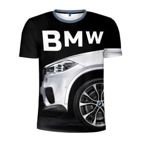Мужская футболка 3D спортивная с принтом BMW белая в Петрозаводске, 100% полиэстер с улучшенными характеристиками | приталенный силуэт, круглая горловина, широкие плечи, сужается к линии бедра | bmw | x3 x4 x5 x6 x7 x8 | авто | автомобиль | блатная | бмв | бумер | бэха | иномарка | концерн | красивая | крутая | марка немецкая | машина | пацанский таз | прикольная | тачила | тачка