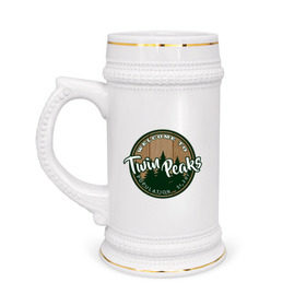 Кружка пивная с принтом Twin Peaks в Петрозаводске,  керамика (Материал выдерживает высокую температуру, стоит избегать резкого перепада температур) |  объем 630 мл | Тематика изображения на принте: twin peaks твин пикс | девид линч | лес | лора палмер | сова | туман
