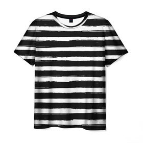 Мужская футболка 3D с принтом Тельняшка в Петрозаводске, 100% полиэфир | прямой крой, круглый вырез горловины, длина до линии бедер | Тематика изображения на принте: геометрия | зебра | линии | полосы | тельняшка | узор | черно белый