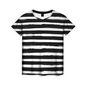 Женская футболка 3D с принтом Тельняшка в Петрозаводске, 100% полиэфир ( синтетическое хлопкоподобное полотно) | прямой крой, круглый вырез горловины, длина до линии бедер | геометрия | зебра | линии | полосы | тельняшка | узор | черно белый