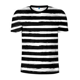 Мужская футболка 3D спортивная с принтом Тельняшка в Петрозаводске, 100% полиэстер с улучшенными характеристиками | приталенный силуэт, круглая горловина, широкие плечи, сужается к линии бедра | геометрия | зебра | линии | полосы | тельняшка | узор | черно белый