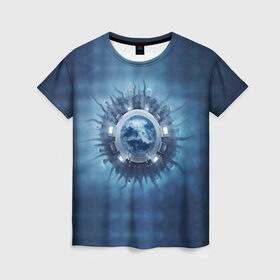 Женская футболка 3D с принтом Mini world (Abstraction4) в Петрозаводске, 100% полиэфир ( синтетическое хлопкоподобное полотно) | прямой крой, круглый вырез горловины, длина до линии бедер | clothingbyam абстракция синий