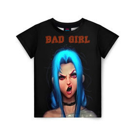 Детская футболка 3D с принтом Bad Girl в Петрозаводске, 100% гипоаллергенный полиэфир | прямой крой, круглый вырез горловины, длина до линии бедер, чуть спущенное плечо, ткань немного тянется | Тематика изображения на принте: 3d | girl | девушка | прикольные | рок | синие волосы | скандалистка | эмо