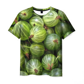 Мужская футболка 3D с принтом Крыжовник в Петрозаводске, 100% полиэфир | прямой крой, круглый вырез горловины, длина до линии бедер | Тематика изображения на принте: еда | зеленый | крыжовник | растения | текстура | фрукты | ягоды