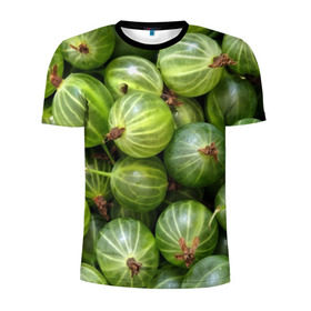Мужская футболка 3D спортивная с принтом Крыжовник в Петрозаводске, 100% полиэстер с улучшенными характеристиками | приталенный силуэт, круглая горловина, широкие плечи, сужается к линии бедра | еда | зеленый | крыжовник | растения | текстура | фрукты | ягоды