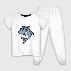 Детская пижама хлопок с принтом Акула Blue в Петрозаводске, 100% хлопок |  брюки и футболка прямого кроя, без карманов, на брюках мягкая резинка на поясе и по низу штанин
 | 