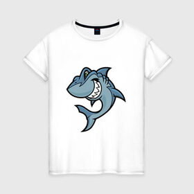Женская футболка хлопок с принтом Акула Blue в Петрозаводске, 100% хлопок | прямой крой, круглый вырез горловины, длина до линии бедер, слегка спущенное плечо | 