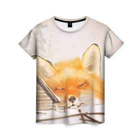 Женская футболка 3D с принтом Сон в Петрозаводске, 100% полиэфир ( синтетическое хлопкоподобное полотно) | прямой крой, круглый вырез горловины, длина до линии бедер | fox | red | лиса | лисенок | рыжая
