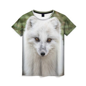 Женская футболка 3D с принтом White Fox в Петрозаводске, 100% полиэфир ( синтетическое хлопкоподобное полотно) | прямой крой, круглый вырез горловины, длина до линии бедер | fox | red | лиса | лисенок | рыжая