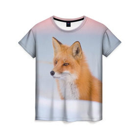 Женская футболка 3D с принтом Morning в Петрозаводске, 100% полиэфир ( синтетическое хлопкоподобное полотно) | прямой крой, круглый вырез горловины, длина до линии бедер | fox | red | лиса | лисенок | рыжая