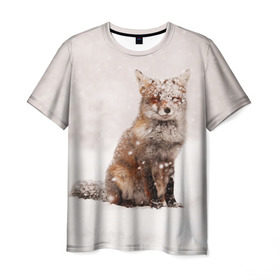 Мужская футболка 3D с принтом Snow в Петрозаводске, 100% полиэфир | прямой крой, круглый вырез горловины, длина до линии бедер | fox | red | лиса | лисенок | рыжая