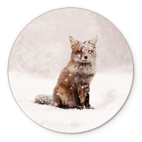 Коврик круглый с принтом Snow в Петрозаводске, резина и полиэстер | круглая форма, изображение наносится на всю лицевую часть | Тематика изображения на принте: fox | red | лиса | лисенок | рыжая