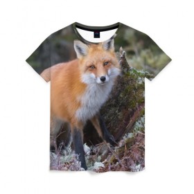 Женская футболка 3D с принтом Лес в Петрозаводске, 100% полиэфир ( синтетическое хлопкоподобное полотно) | прямой крой, круглый вырез горловины, длина до линии бедер | fox | red | лиса | лисенок | рыжая