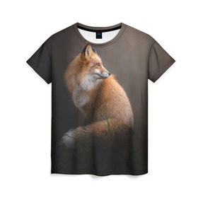 Женская футболка 3D с принтом Лиса в Петрозаводске, 100% полиэфир ( синтетическое хлопкоподобное полотно) | прямой крой, круглый вырез горловины, длина до линии бедер | fox | red | лиса | лисенок | рыжая
