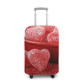 Чехол для чемодана 3D с принтом Мармеладные сердца в Петрозаводске, 86% полиэфир, 14% спандекс | двустороннее нанесение принта, прорези для ручек и колес | еда | конфеты | красный | мармелад | сердечки | сладости
