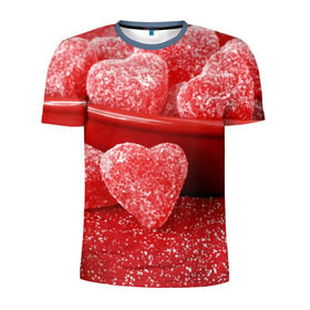 Мужская футболка 3D спортивная с принтом Мармеладные сердца в Петрозаводске, 100% полиэстер с улучшенными характеристиками | приталенный силуэт, круглая горловина, широкие плечи, сужается к линии бедра | еда | конфеты | красный | мармелад | сердечки | сладости