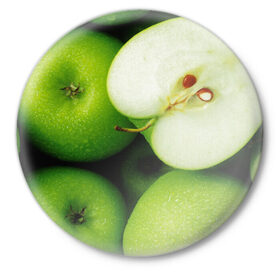 Значок с принтом Зеленые яблоки в Петрозаводске,  металл | круглая форма, металлическая застежка в виде булавки | еда | зеленый | фрукты | яблоко