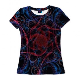 Женская футболка 3D с принтом Оптические линии в Петрозаводске, 100% полиэфир ( синтетическое хлопкоподобное полотно) | прямой крой, круглый вырез горловины, длина до линии бедер | 3d | абстракция | другие | краска | линии | оптические | полосы | прикольные | разводы | узоры | фрактал | цветные | яркие