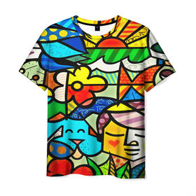 Мужская футболка 3D с принтом Картинка-мозаика в Петрозаводске, 100% полиэфир | прямой крой, круглый вырез горловины, длина до линии бедер | 3d | другие | животные | кот | мозаика | насекомые | прикольные | птицы | собака | солнце | текстуры | узор | цветные | цветы | яркие