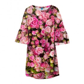 Детское платье 3D с принтом Розовый рай в Петрозаводске, 100% полиэстер | прямой силуэт, чуть расширенный к низу. Круглая горловина, на рукавах — воланы | Тематика изображения на принте: бутон | лепестки | роза | розовый | розочка | цветок | цветы