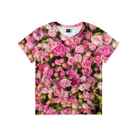 Детская футболка 3D с принтом Розовый рай в Петрозаводске, 100% гипоаллергенный полиэфир | прямой крой, круглый вырез горловины, длина до линии бедер, чуть спущенное плечо, ткань немного тянется | Тематика изображения на принте: бутон | лепестки | роза | розовый | розочка | цветок | цветы