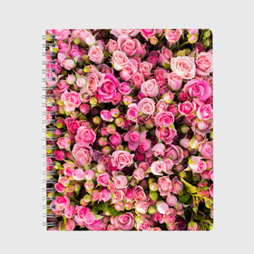 Тетрадь с принтом Розовый рай в Петрозаводске, 100% бумага | 48 листов, плотность листов — 60 г/м2, плотность картонной обложки — 250 г/м2. Листы скреплены сбоку удобной пружинной спиралью. Уголки страниц и обложки скругленные. Цвет линий — светло-серый
 | бутон | лепестки | роза | розовый | розочка | цветок | цветы