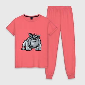 Женская пижама хлопок с принтом Бульдог в Петрозаводске, 100% хлопок | брюки и футболка прямого кроя, без карманов, на брюках мягкая резинка на поясе и по низу штанин | босс | бульдог | собака
