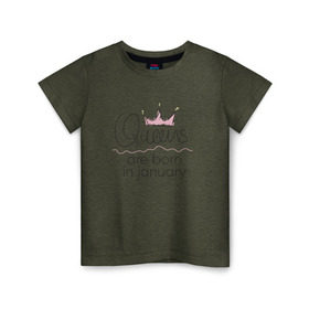 Детская футболка хлопок с принтом Королевы рождаются в январе в Петрозаводске, 100% хлопок | круглый вырез горловины, полуприлегающий силуэт, длина до линии бедер | queen january