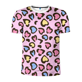 Мужская футболка 3D спортивная с принтом Леопардовые сердечки в Петрозаводске, 100% полиэстер с улучшенными характеристиками | приталенный силуэт, круглая горловина, широкие плечи, сужается к линии бедра | животные | леопард | леопардовый | принт | розовый | сердечко | сердце | текстура