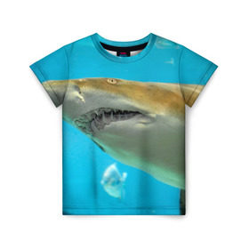 Детская футболка 3D с принтом Тигровая акула в Петрозаводске, 100% гипоаллергенный полиэфир | прямой крой, круглый вырез горловины, длина до линии бедер, чуть спущенное плечо, ткань немного тянется | голубое море | океан | рыба